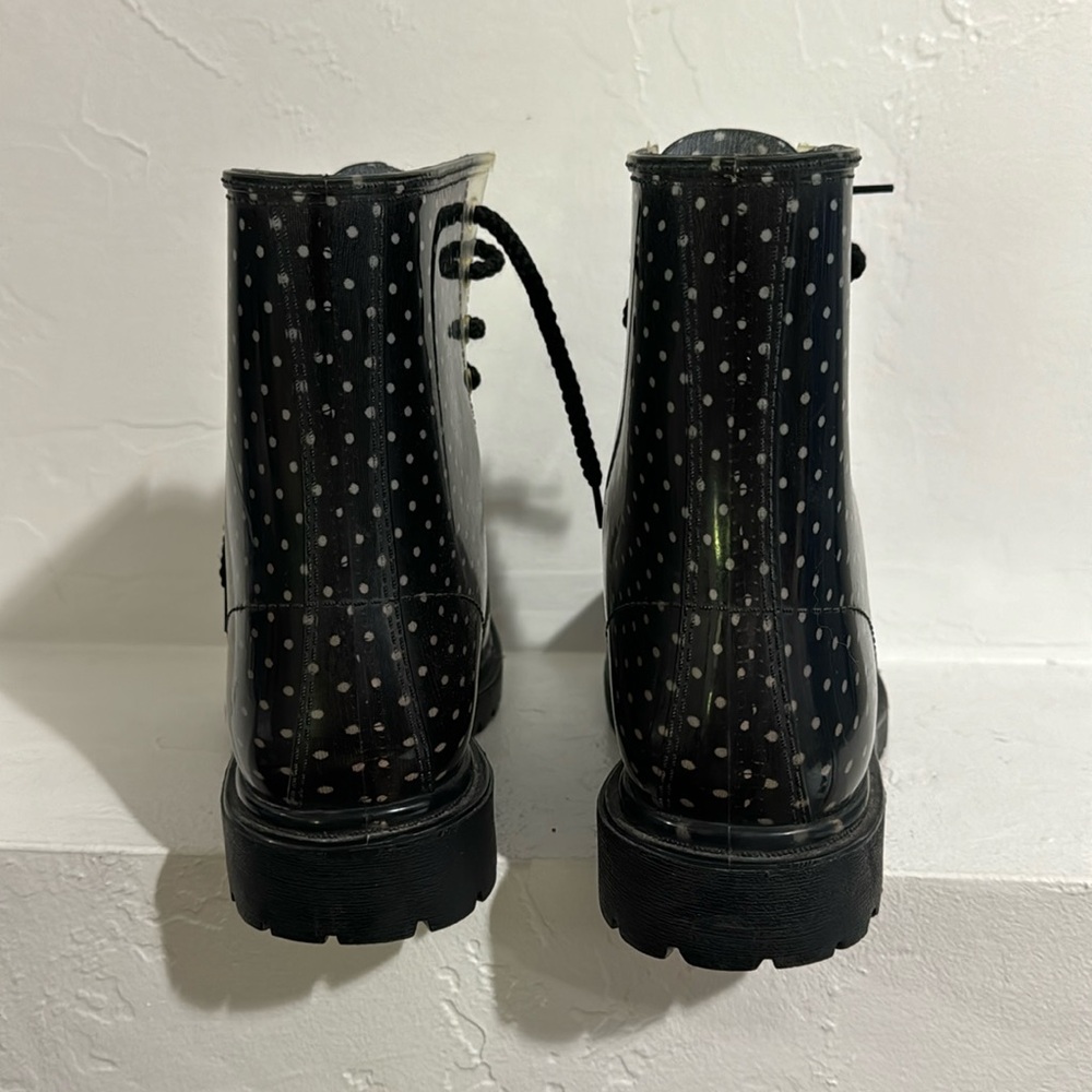 Dirty Laundry Black w/ White Polka-Dots Rain Boots Size 10 - Picture 5 of 9